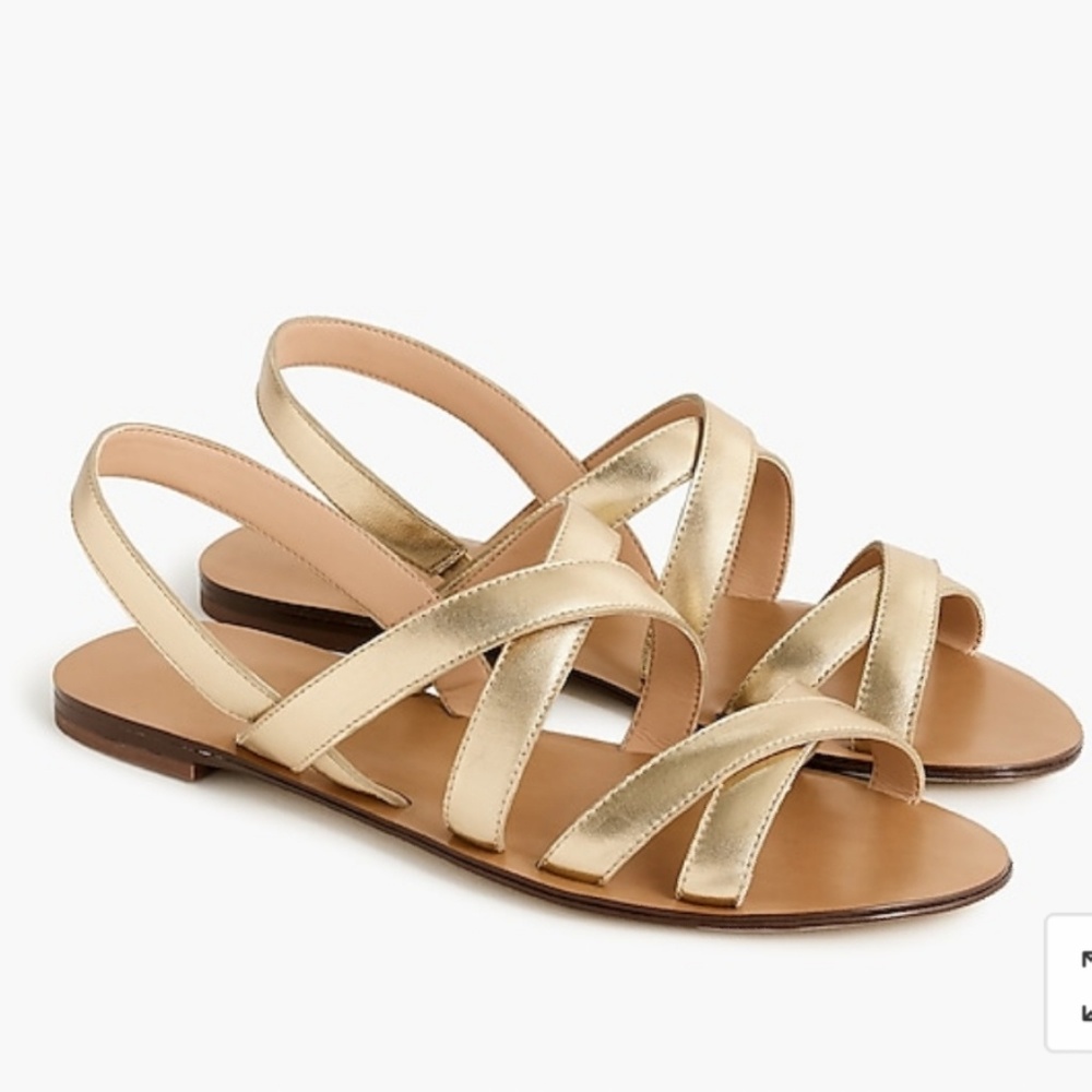 Gold Strappy Flat Sandals - Women